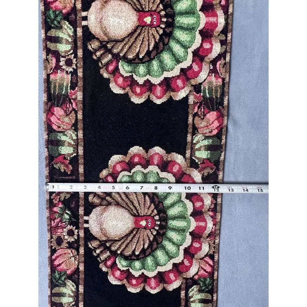 Thanksgiving Turkey Table Runner Tapestry Autumn Fall Harvest Decor 12.5x67 VTG